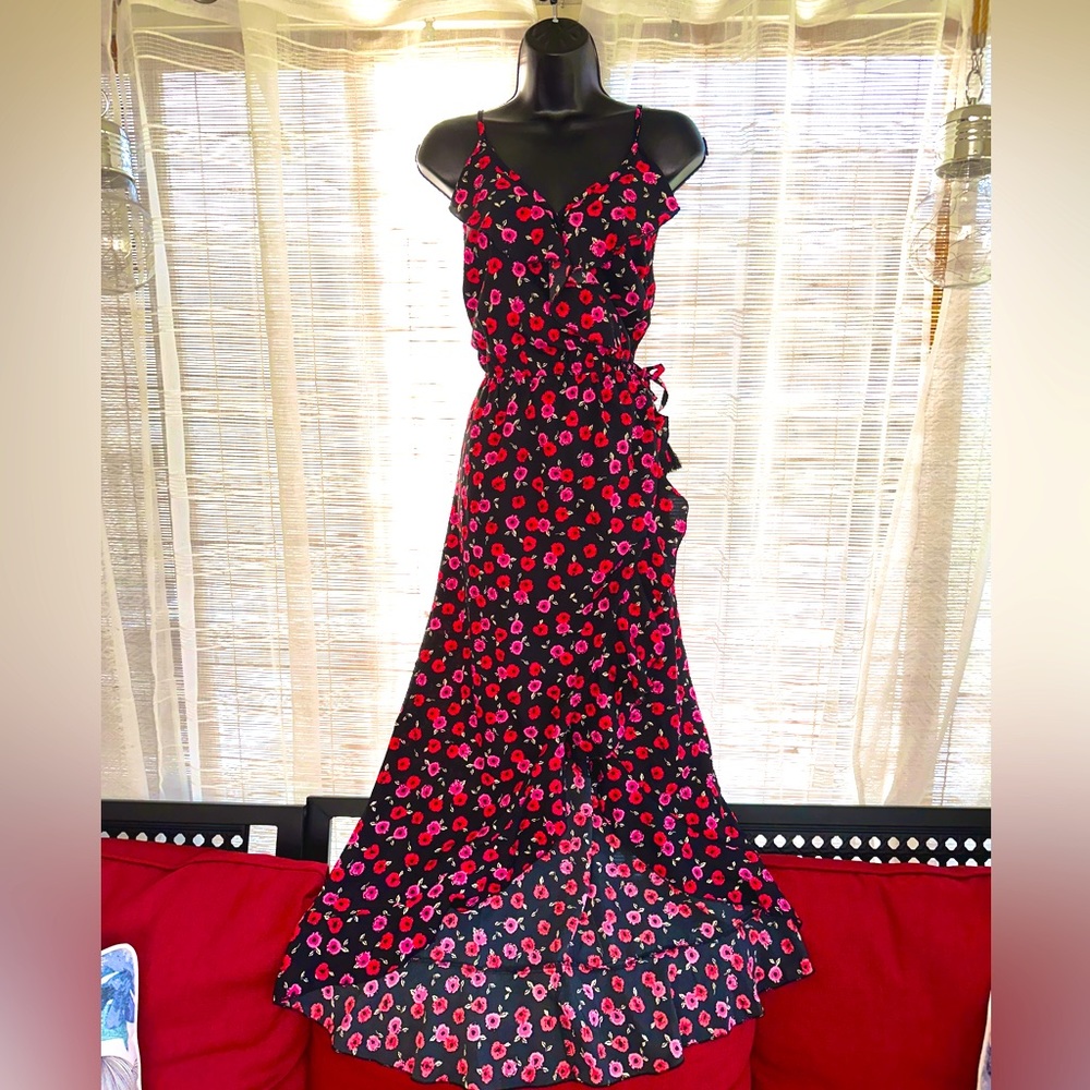 Ruffle Floral Wrap Cami Maxi Dress